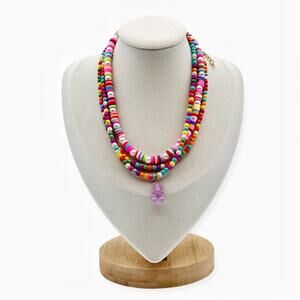 Multicolor Colorful Beaded Gummy Bear Charm Pendant Y2K Fun 3 Piece Set Necklace